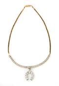 A 14 Karat Yellow Gold and Diamond Necklace in a Horseshoe Motif