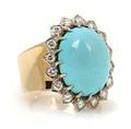 A 14 Karat Yellow Gold Turquoise and Diamond Ring