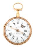A Yellow Gold and Diamond Enameled Open Face Pocket Watch Lepaute circa 1790