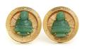A Pair of 14 Karat Yellow Gold and Dyed Green Jade Cufflinks
