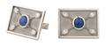 A Pair of 14 Karat White Gold Star Sapphire and Diamond Cufflinks