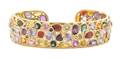 An 18 Karat Yellow Gold and Multi Color Synthetic Gemstone Cuff Bracelet