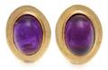 A Pair of 14 Karat Yellow Gold and Amethyst Earclips