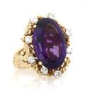 A 14 Karat Yellow Gold Amethyst and Diamond Ring