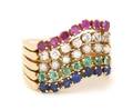 A 14 Karat Yellow Gold and Multi Color Gem Stacked Ring