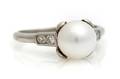 A Platinum Cultured Pearl and Diamond Ring