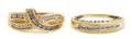 A Group of Two 10 Karat Yellow Gold and Diamond Rings