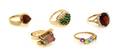 A Group of Five 14 Karat Yellow Gold and Gemstone Rings