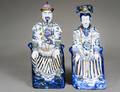 PAIR OF BLUE AND WHITE PORCELAIN FIGURES