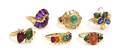 A Group of Six 14 Karat Yellow Gold and Gemstone Rings