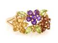 A 14 Karat Amethyst Citrine Peridot and Garnet Ring in a Floral Motif