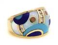 A 14 Karat Yellow Gold Diamond Inlaid Lapis Lazuli and Turquoise Ring