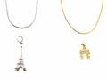 Two 14 Karat White and Yellow Gold Snake Link Chains Champs Elysees Charm and a 14 Karat White Gold Eiffel Tower Charm