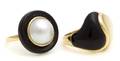 A Group of Two Yellow Gold MotherofPearl Onyx and Cultured Pearl Rings