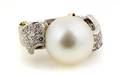 A Platinum Cultured South Sea Pearl and Diamond Ring