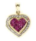 An 18 Karat Yellow Gold Ruby and Diamond Pendant in a Heart Motif