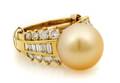 An 18 Karat Yellow Gold Cultured Golden South Sea Pearl and Diamond Ring