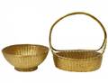 TWO BRASS WOVEN STRAW BASKETS