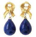 A Pair of 18 Karat Yellow Gold Lapis Lazuli and Diamond Earrings