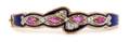A 14 Karat Yellow Gold Pink Sapphire and Diamond Enameled Blue Bracelet Danish circa 1880