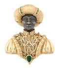An 18 Karat Yellow Gold Cultured Pearl Emerald and Diamond BlackamoorBrooch Cosentino Gioielli