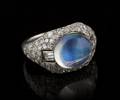 A Platinum Moonstone and Diamond Ring