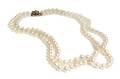 A Double Strand Cultured Pearl with 14 Karat White Gold and Diamond Clasp