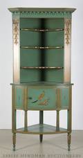 A Painted and Parcel Gilt Corner Cabinet