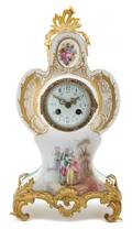 A Meissen Porcelain Gilt Metal Mantle Clock