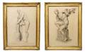 A Pair of Neoclassical Figural Charcoal Drawings