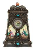 A Continental Gemstone and Enamel Mounted Clock