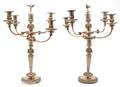 A Pair of Egyptian Revival Silverplate FourLight Candelabra