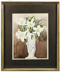 463 J Peterson Watercolor Lilies in Hand Vase