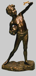 435 Large Bronze Boy Holding a Gold Crab