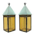 A Pair of American Metal and Rippled Glass Lanterns