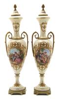 A Pair of Sevres Style Gilt Bronze Mounted Vases