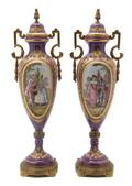 A Pair of Sevres Style Gilt Bronze Mounted Vases