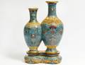IMPORTANT CLOISONNE ENAMEL DOUBLE VASE AND BASE
