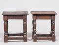 PAIR OF JACOBEAN STYLE CARVED OAK STOOLS