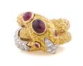 An 18 Karat Yellow Gold Platinum Ruby and Diamond Enameled Snake Ring David Webb