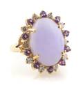 A 14 Karat Yellow Gold Lavender Jadeite Amethyst and Diamond Ring