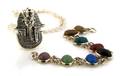 A Sterling Silver Necklace with Egyptian Head Pendant and A Bracelet with MultiColor Cabochons