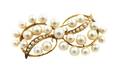 A 14 Karat Yellow Gold and Cultured Pearl Brooch