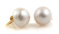 A Pair of 14 Karat Yellow Gold and Mabe Pearl Earrings