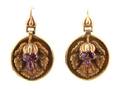 A Pair of 14 Karat Yellow Gold and Rhodolite Earrings