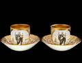 PAIR OF OLD PARIS PORC DEMITASSE CUPS AND SAUCERS
