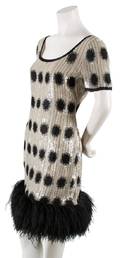 A Bill Blass Black and White Sequin and Feather Dress