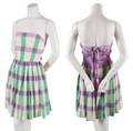 A Kathryn Dianos Silk Plaid Strapless Dress