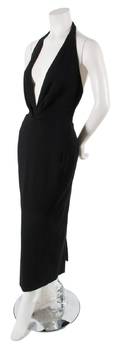 A Donna Karan Black Wool Halter Dress