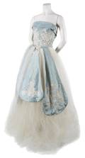 An Irene Blue Silk Taffeta and OffWhite Tulle Ball Gown